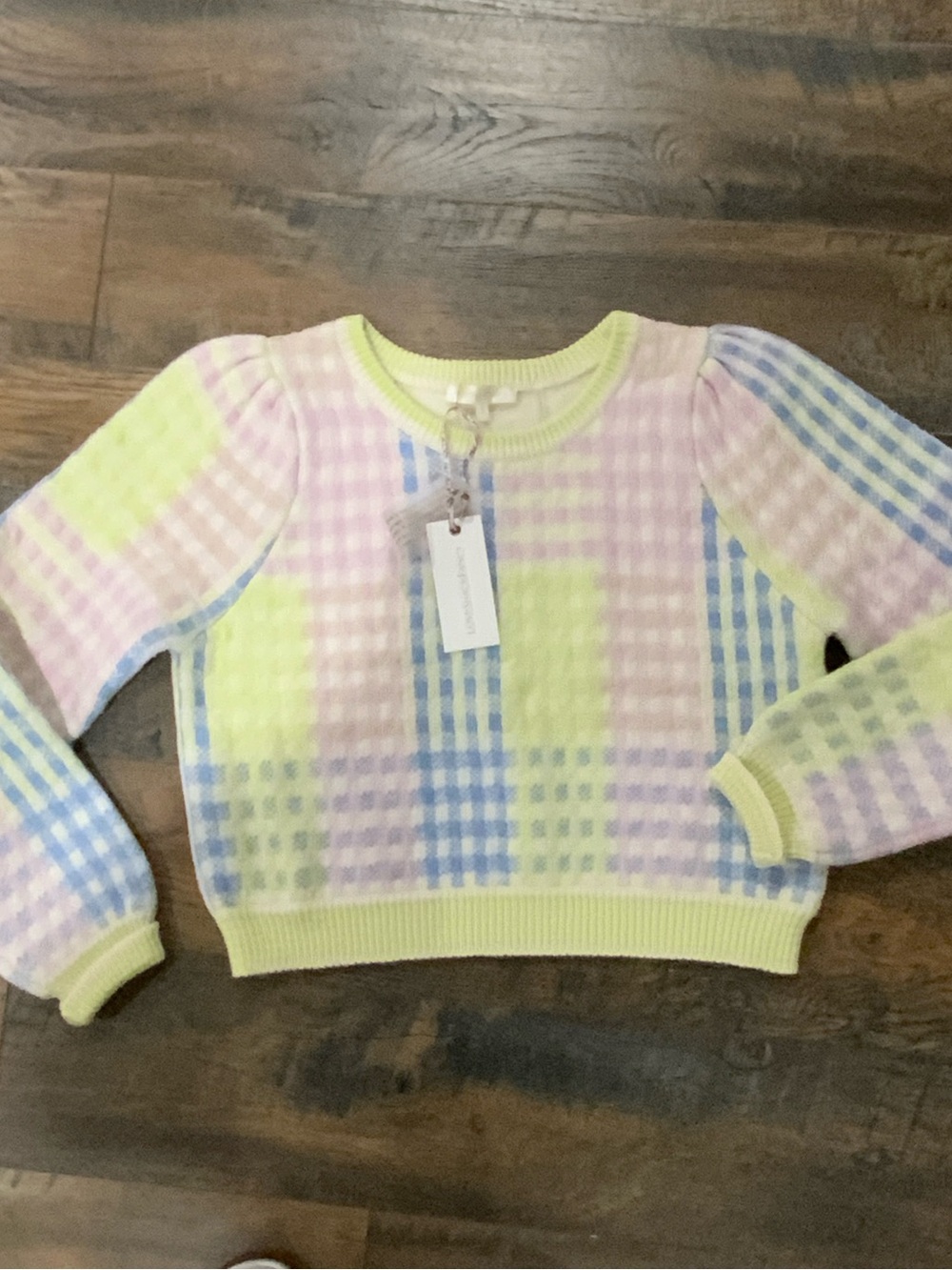 NWT LoveShackFancy Pastel Plaid Sweater - Cute!